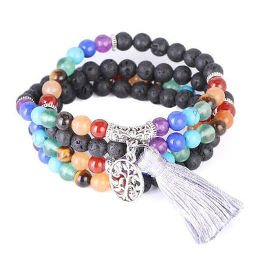 Tree of Life 7 Chakra Black Lava Rock 108 Mala Beads Bracelet-Your Soul Place